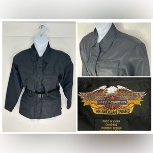 Harley Davidson Black Motorcycle Biker Jacket Belted Size‎ Medium Utility Nylon